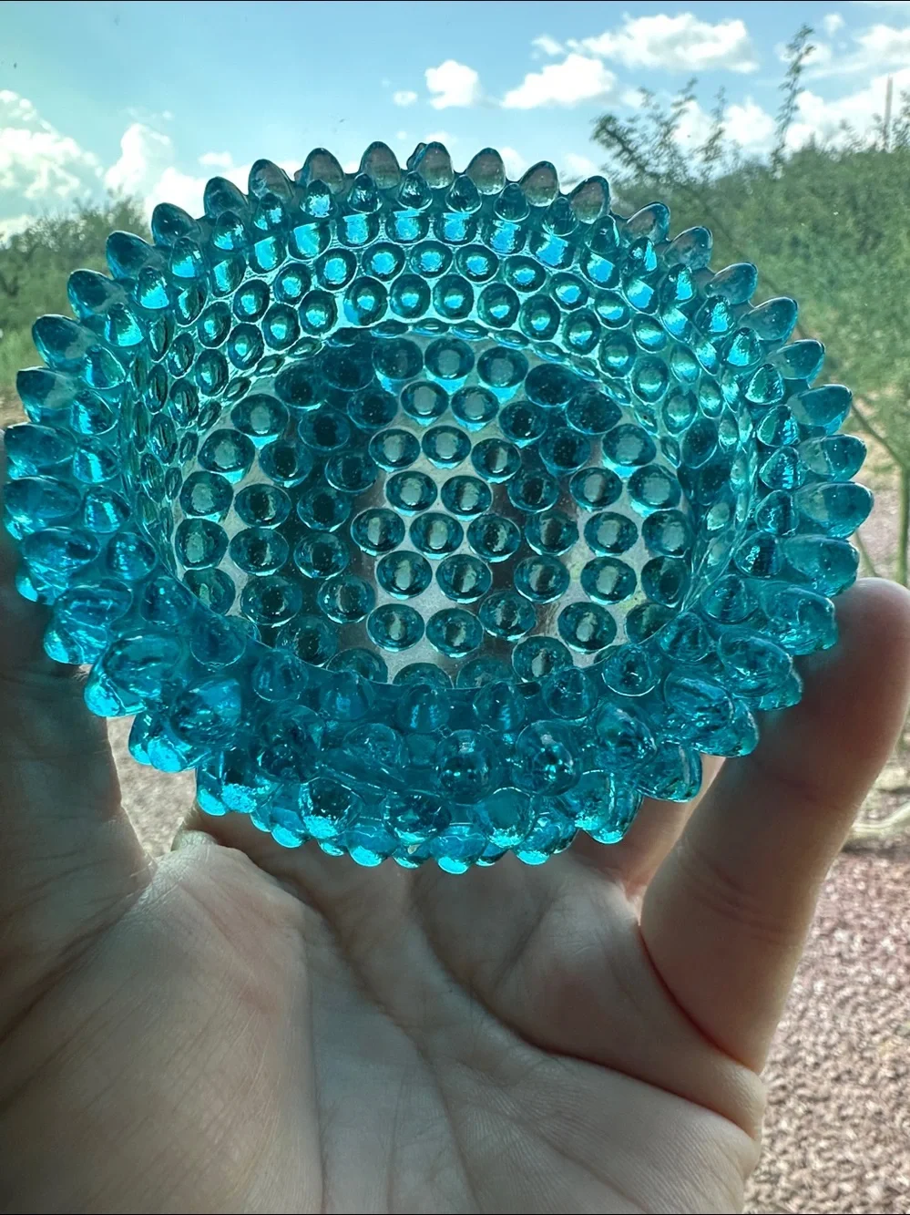 Vintage Fenton Colonial Blue Hobnail Trinket Dish Candle Holder Salt Cellar